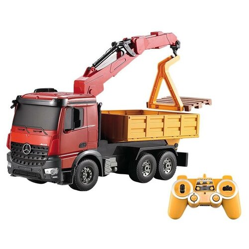 Погрузчик Double Eagle Mercedes-Benz Arocs E565-003, 1:20, 38 см, красный/желтый/черный радиоуправляемая пожарная машина mercedes benz actros 1 20 2 4g e527 003