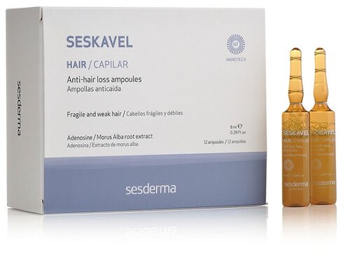 SesDerma Seskavel Anti-hair Loss ampoules Средство от выпадения волос в ампулах, 96 г, 8 мл, 12 шт., ампулы