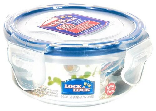 LocknLock Контейнер круглый пищевой Classic HPL934, 10.1x10.1 см,  ⌀10 см, прозрачный/синий