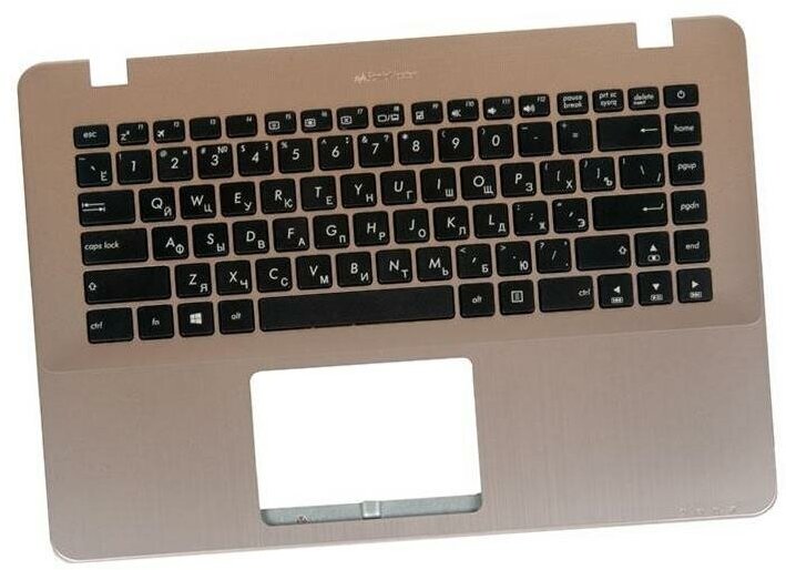 Клавиатура для ноутбука (keyboard) Asus X442UA-1C с топкейсом, светло-бронзовая панель, черные кнопки 90NB0FJ3-R31RU0