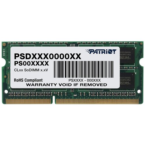 Оперативная память Patriot Memory SL 4 ГБ DDR3 1333 МГц SODIMM CL9 PSD34G13332S оперативная память 2 гб 1 шт samsung ddr3 1333 so dimm 2gb