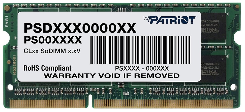 Память DDR3 4Gb 1333MHz Patriot PSD34G13332S RTL PC3-10600 SO-DIMM 204-pin