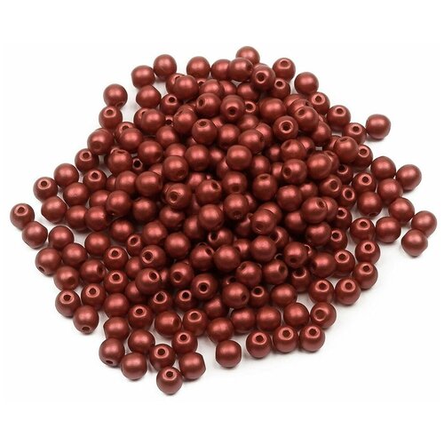 Стеклянные чешские бусины, круглые, Round Beads, 3 мм, цвет Alabaster Metallic Red, 200 шт.