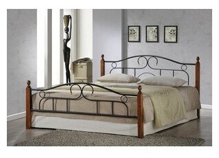 Кровать TetChair AT-808 дерево гевея/металл, 160*200 см (Queen bed), красный дуб/черный