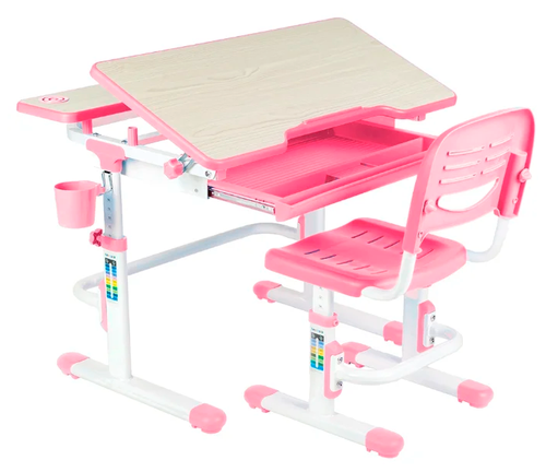 Комплект парта + стул FUNDESK растущая детская парта и стул Lavoro + подстаканник 79.4x60.8 см белый/розовый