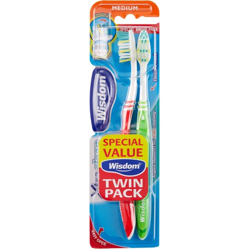 Wisdom Xtra Clean MediumTwin Зубные щетки (2шт) с многоуровневой щетиной и выступающим краем. Средняя
