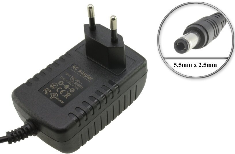 Адаптер (блок) питания 24V 0.5A - 0.6A 5.5mm x 2.5mm (P24240100EU AC240060WR) для зарядки беспроводного пылесоса BBK; Kitfort; Polaris и др.