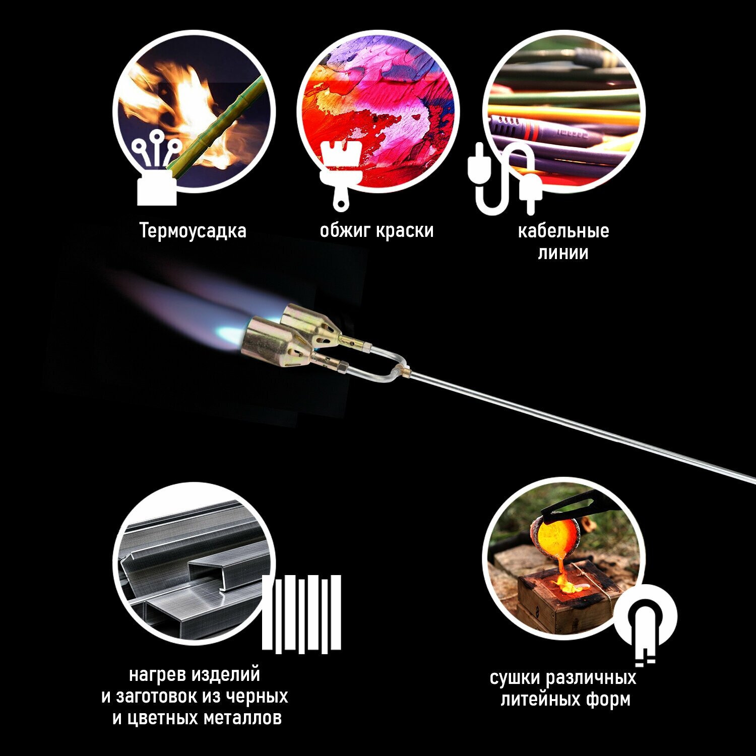 Горелка инжекторная кровельная REXANT ГВ2-1000Р 2 сопла с газовоздушным типом обжига и экономичным расходом топлива