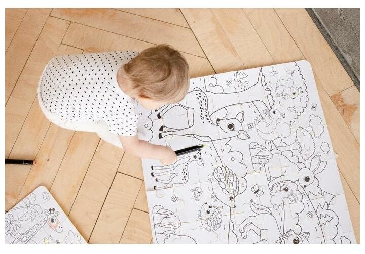 Мягкий пазл для малышей раскраска «Мамы и малыши», размер 60х90 см, 56 деталей, Крошка Я