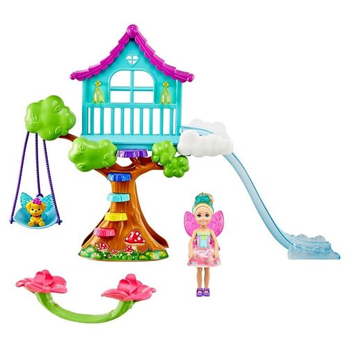 фото Игровой набор barbie dreamtopia chelsea fairy doll and fairytale treehouse playset, челси с питомцем и аксессуарами, gtf49