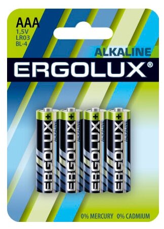 AAA Батарейка ERGOLUX Alkaline LR03-BL4, 4 шт. 1250мAч - фото №1