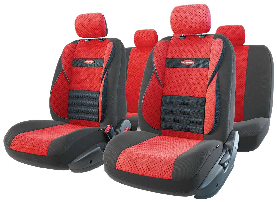 AUTOPROFI CMB1105BKRDM чехлы для сиденья! COMFORT COMBO, карман, 6 молний, чёрн./красный, разм. М\