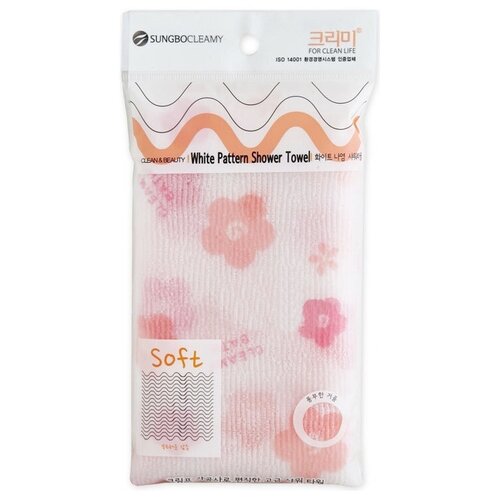 Мочалка для душа SungBo Cleamy Clean  Beauty White Pattern Shower Towel (средняя)