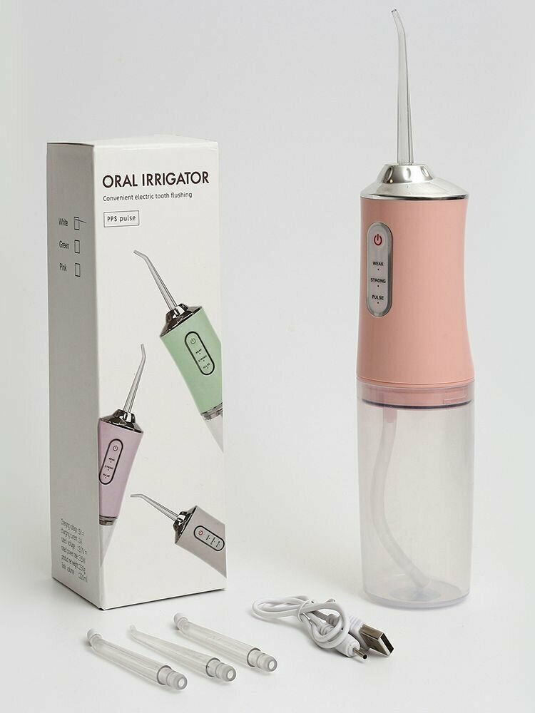 Портативный ирригатор для полости рта розовый, 4 насадки, емкость 200 мл, 3 режима работы - фотография № 10