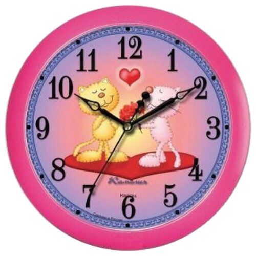 фото Часы настенные ход плавный, камелия "кошки", круглые, 29*29*3,5, розовая рамка