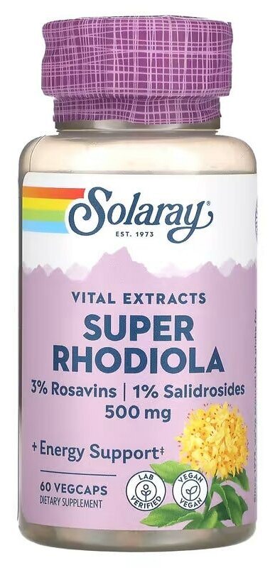 Solaray Родиола розовая 500мг 60 шт. (США 100% оригинал) улучшенная формула высокой эффективности