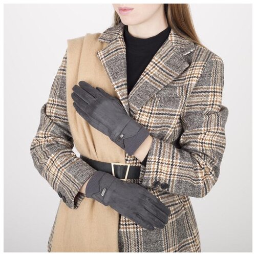 фото Перчатки жен, 23,5 см, безразмер, без утеплителя, манжет резинка, прямоугольник пряжка, темно-серый сима-ленд