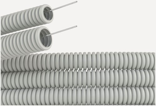 Изображение товара Труба гофрированная ПВХ гибкая легкая d25мм с протяжкой сер. (уп.50м) DKC 91925