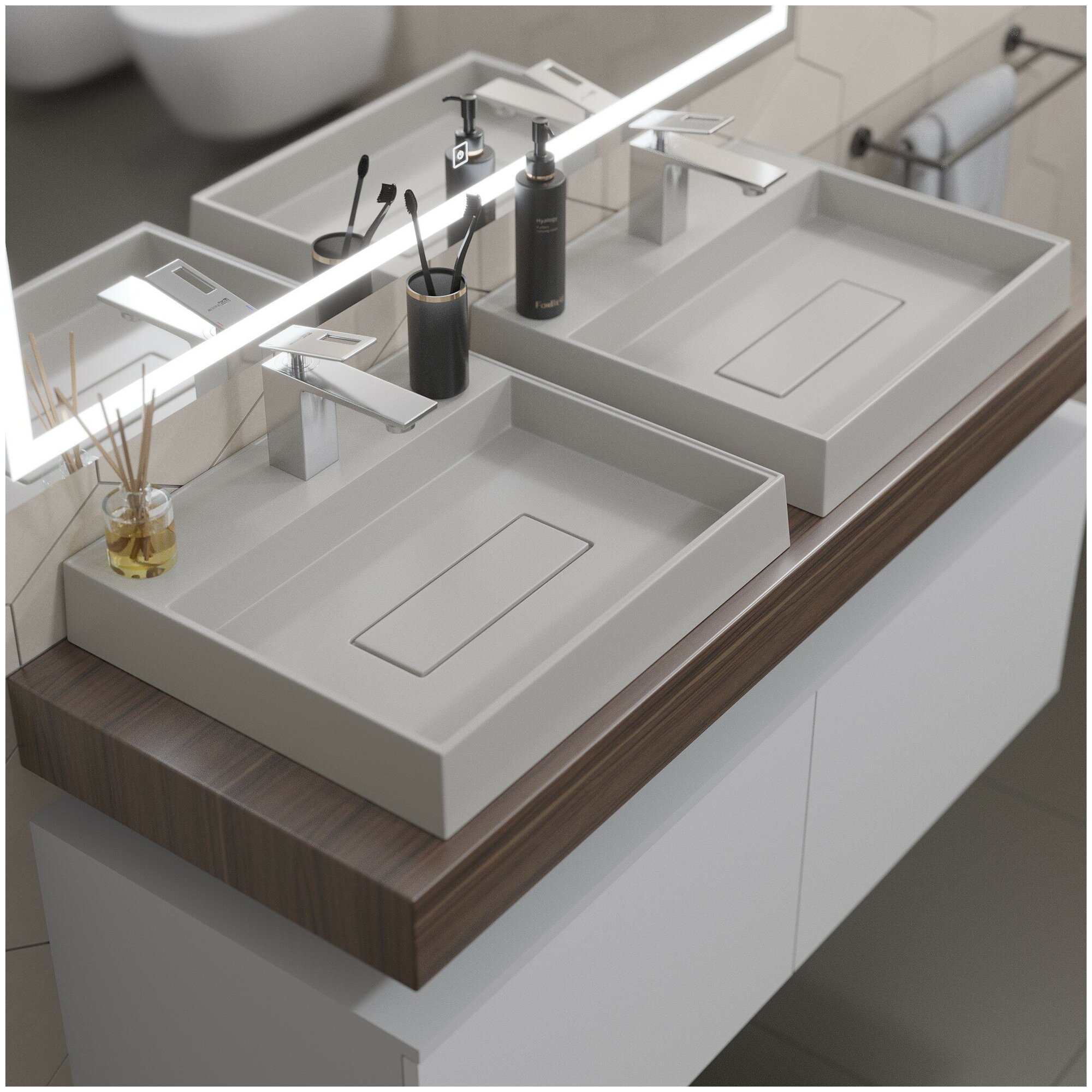 Раковина для ванной накладная кварцевая Uperwood Tanos Quartz 50 см, прямоугольная, с декоративной накладкой, жасмин