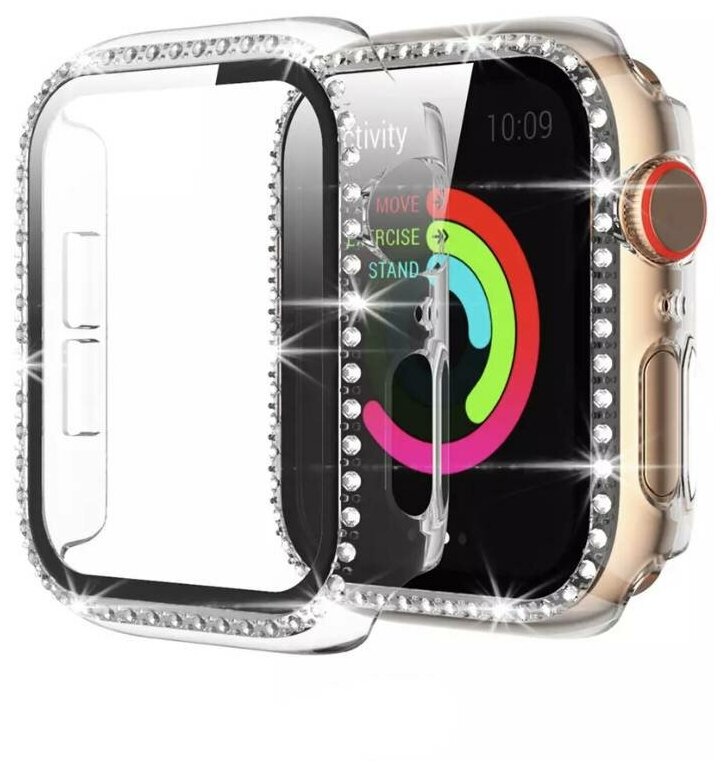 Чехол (бампер) для Apple Watch 42mm со стразами прозрачный