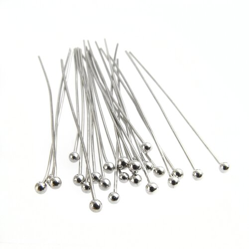Пин с шариком Rhodium Tone (30 шт.) (40x0,6 мм), штифты для бижутерии, фурнитура