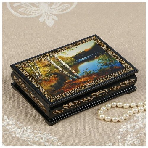 Шкатулка «Берег озера», 10×14 см, лаковая миниатюра (1шт)