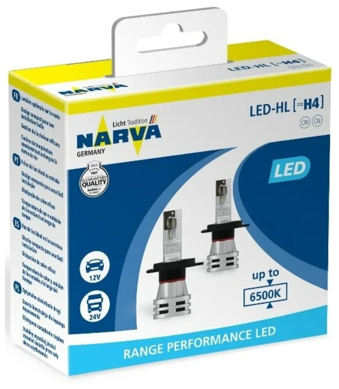 Лампы LED 12V H4 6500K Range Performance (бокс, 2шт) NARVA 180323000