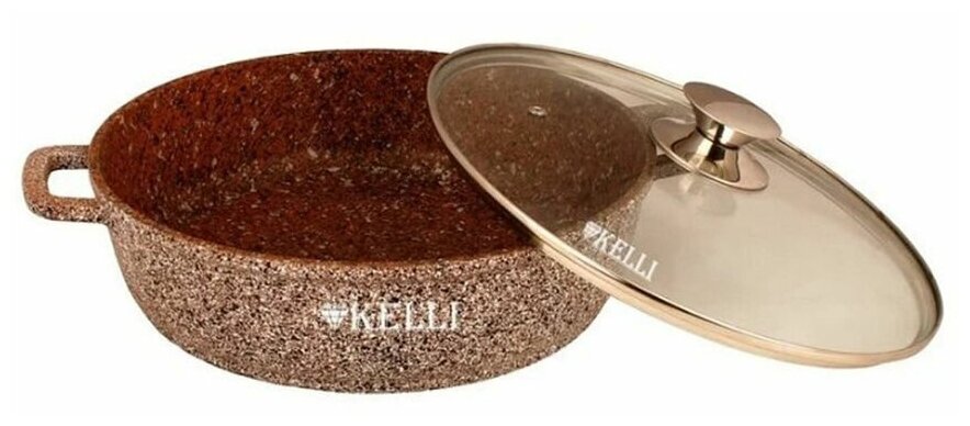 Жаровня Kelli KL-4019-28 из алюминия / 28 см / 5 литров / гранитное покрытие