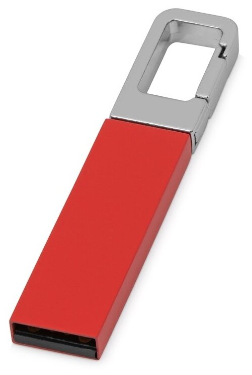 Флеш-карта USB 2.0 16 Gb с карабином Hook, красный/серебристый