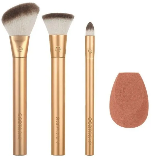 Набор кистей и спонж для макияжа EcoTools Precious Metals Face Blend + Sculpt Set, 4 шт. Новинка