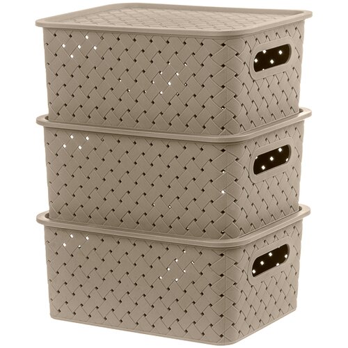 фото Набор 3-х корзинок с крышками 3 л el casa береста капучино