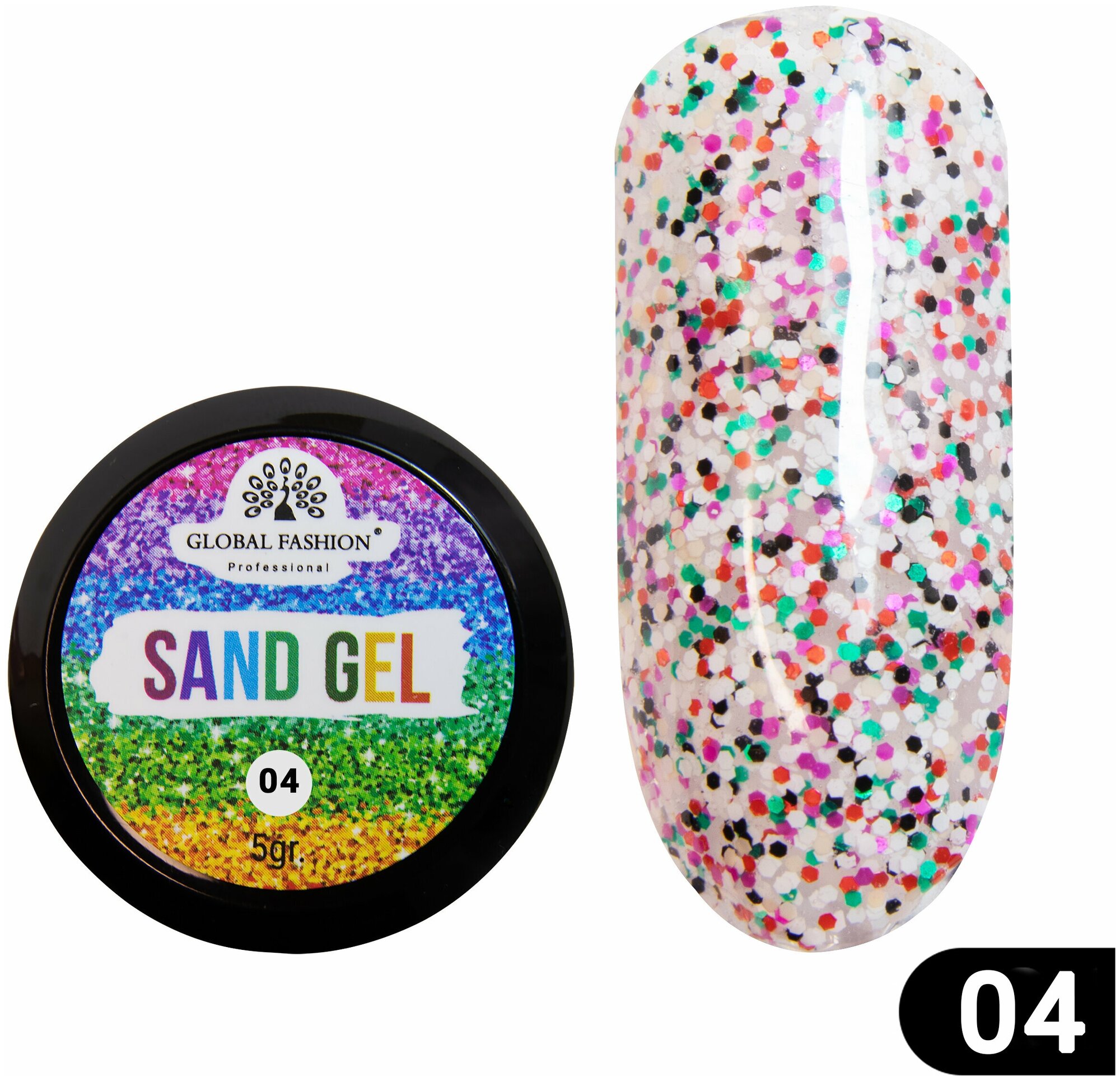 Global Fashion Гель для дизайна ногтей в крапинку, с эффектом песка Sand Gel, 5 гр / 04