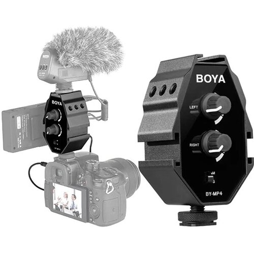 Аудиоадаптер BOYA BY-MP4 triple 3 cold shoe mount op camera shoe mount ondersteuning by mm1 microfoon video led light voor dslr nikon canon