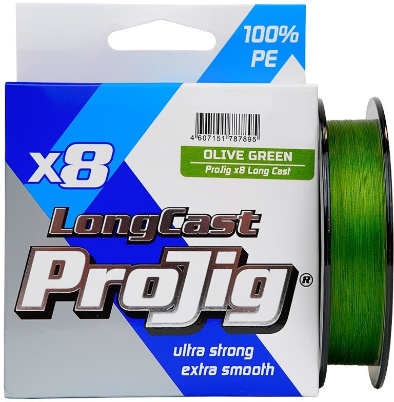 Плетеный шнур ProJig X8 Long Cast 020 мм тест 160 кг длина 100 м цвет хаки