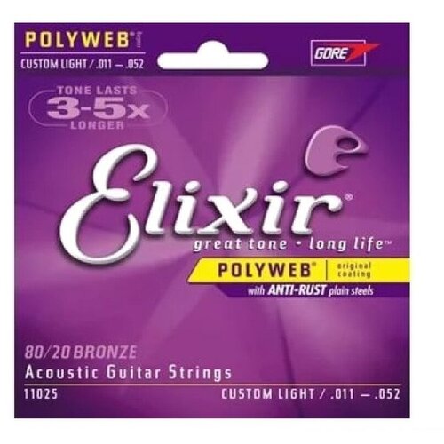 Струны для акустической гитары Elixir 11025 Polyweb ANTI-RUST Custom Light elixir 11000 polyweb anti rust extra light струны для акустической гитары