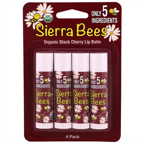 Sierra Bees Бальзам для губ Черная вишня, 4 шт., красный sierra bees органические бальзамы для губ гранат 4 шт