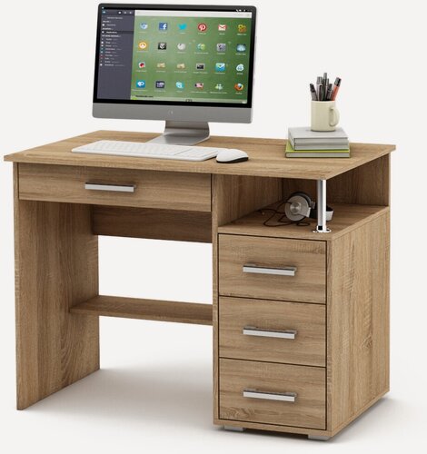 Изображение товара Стол компьютерный, письменный "Амбер (Реал) 3Я", с ящиками, ЛДСП, 97x60x75 см