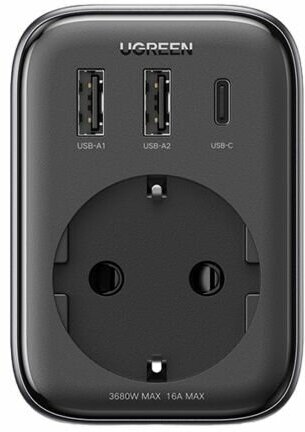 Сетевое зарядное устройство Ugreen CD314 (90613) DigiNest Outlet Extender (1 AC outlets + 30 Вт 2A1C), черный