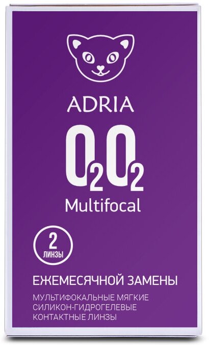 Контактные линзы ADIRA, Adria O2O2 MULTIFOCAL (2 pack), ежемесячные, +2,50, AD +1,50, 14,2 / 8,6 / 2 шт.