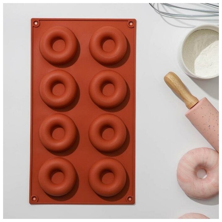 Форма для выпечки силиконовая Доляна "Пончики", 29х17 см, 8 ячеек, d - 6 см, цвет микс, фасовка по 10 шт