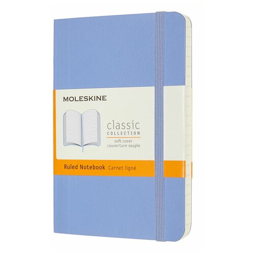 Блокнот Moleskine CLASSIC SOFT QP611B42 Pocket, 90x140 мм, 192 страницы, линейка, мягкая обложка, голубая гортензия