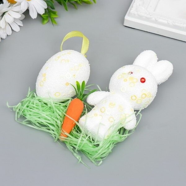 Декор "Зайчик с яйцом и морковкой в посыпке" набор 12 см - фотография № 2