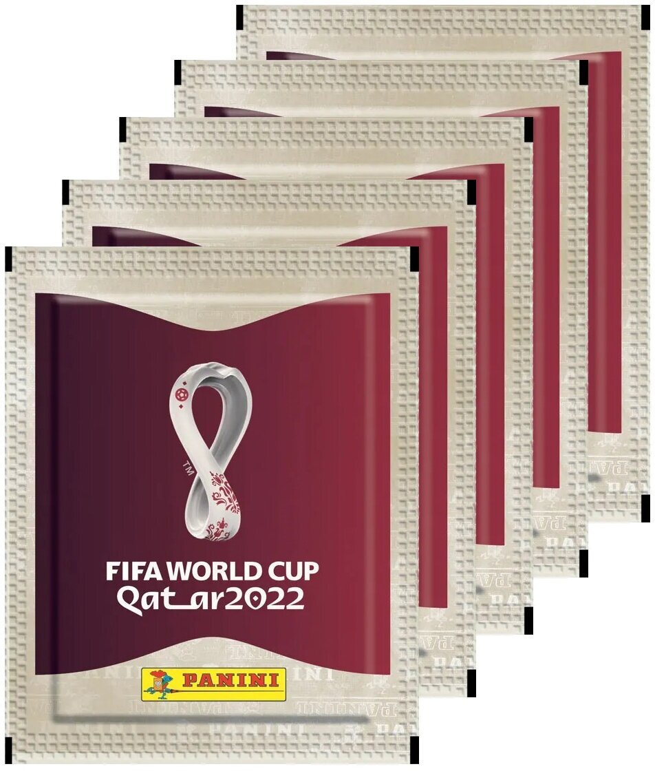 5 пакетиков наклеек Panini "FIFA World Cup Qatar 2022" серебряные (25 наклеек)