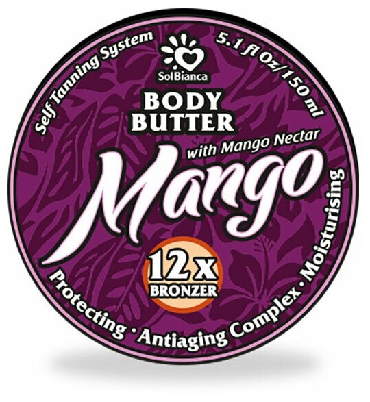 SOLBIANCA Mango Твердое масло - автозагар для тела с маслом косточек манго, маслом ши и бронзаторами, 150 мл