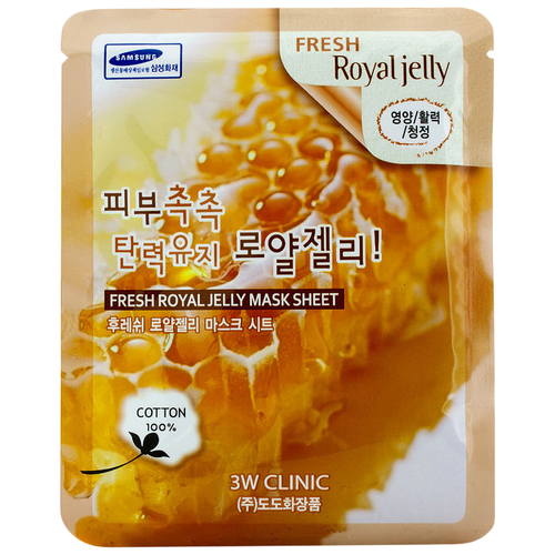 3W Clinic Fresh Royal Jelly Mask Sheet тканевая маска с маточным молочком, 23 г, 23 мл byphasse молочко для тела питательное с маточным молочком для сухой кожи 500 мл испания ph нейтрален женский мужской