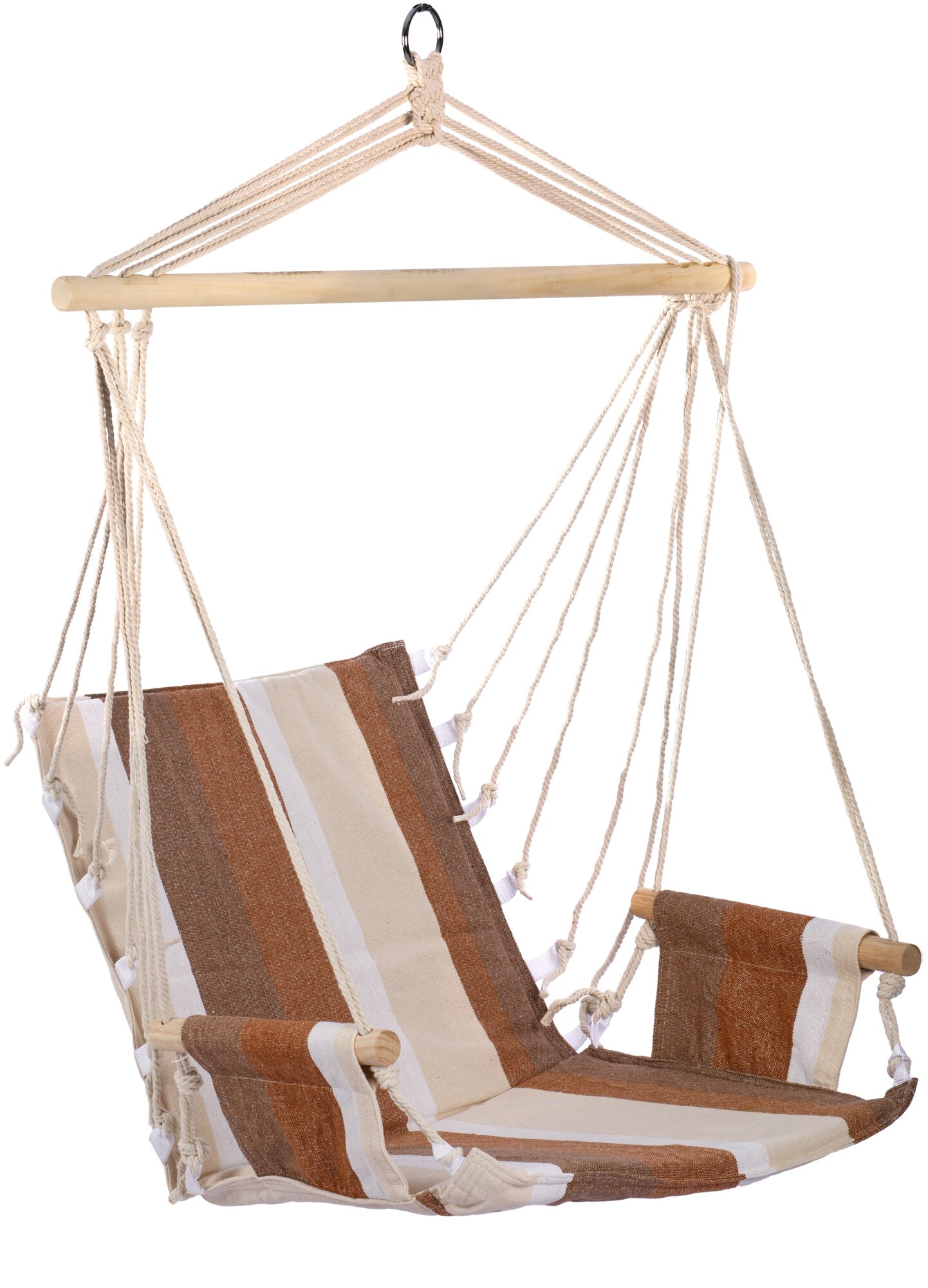 Гамак-кресло подвесное с подлокотниками (коричневый/белый/бежевый, хлопок) 56x102 см - фотография № 1