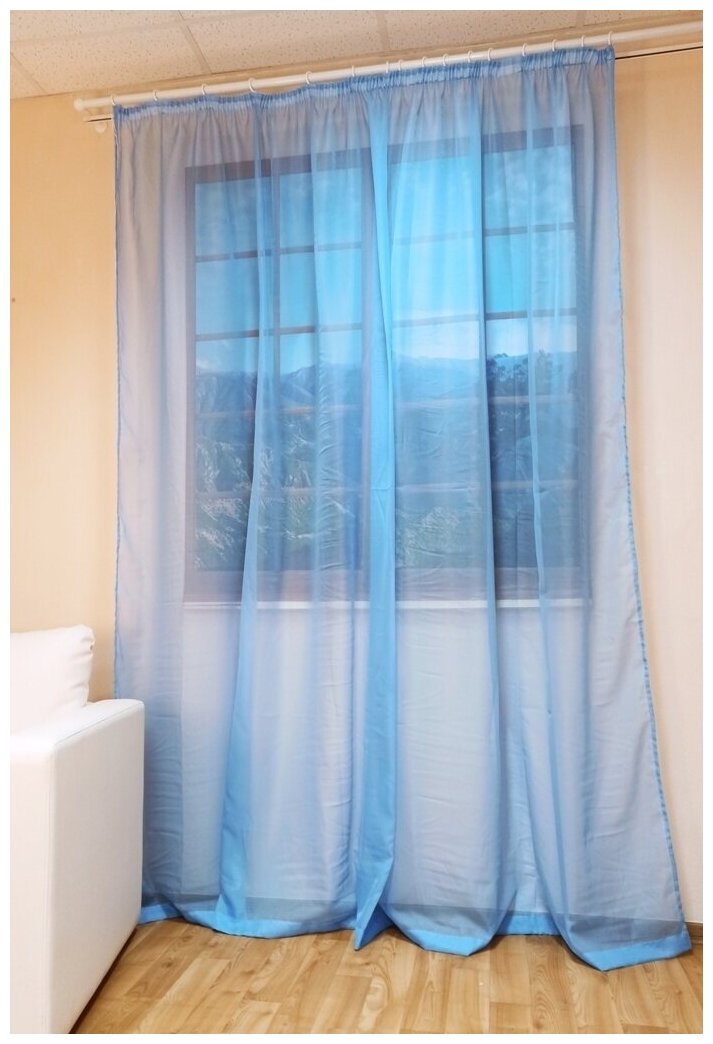 фото Тюль Кружева Муза высота 240 см, ширина 280 см, крепление - Лента, ярко-голубой