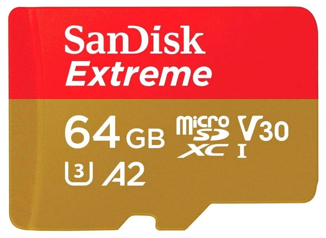 Карта памяти microSDXC 64 GB Sandisk Extreme 170MB/s A2 C10 V30 UHS-I U3 + no SD Adapter [SDSQXAH-064G-GN6MA]