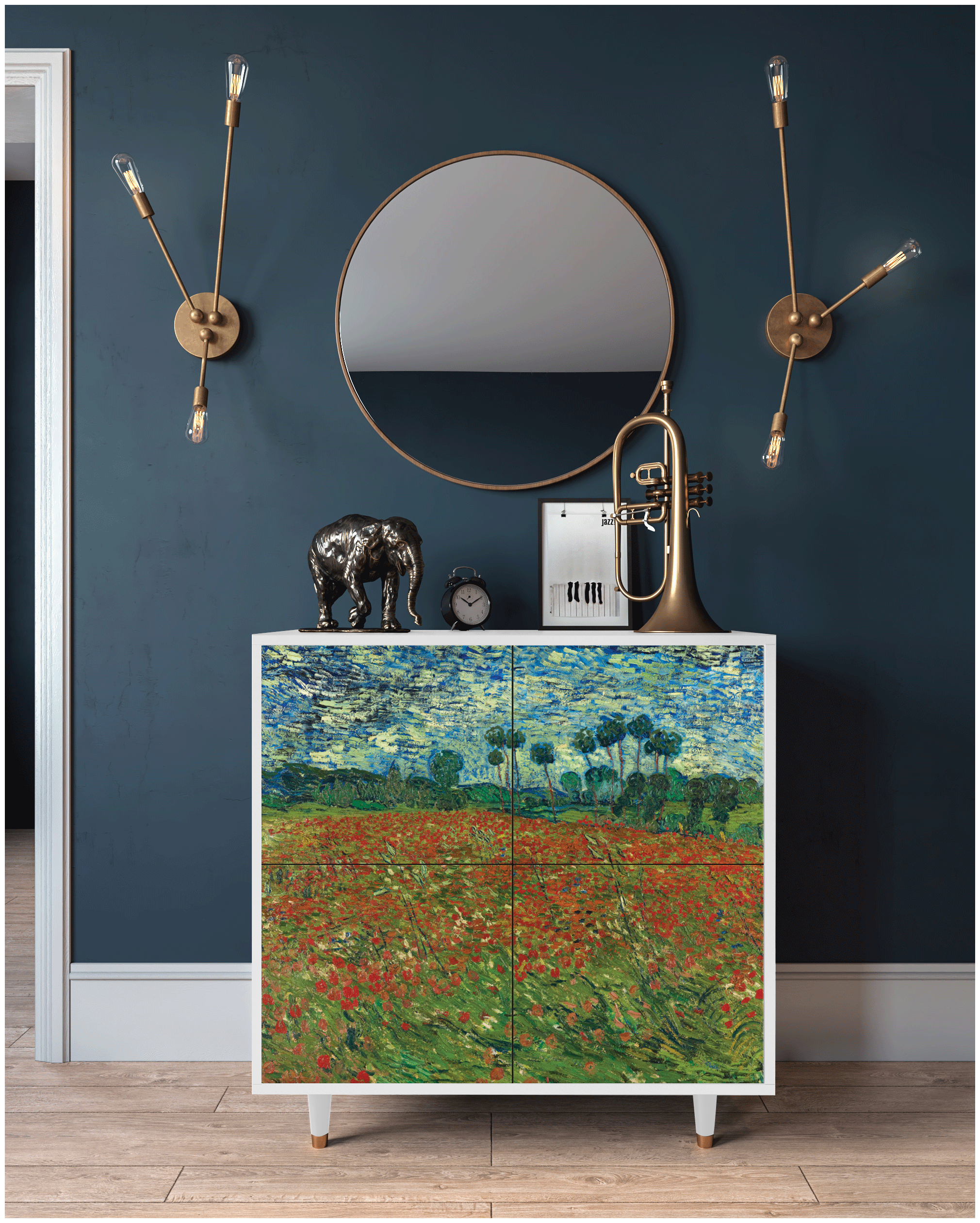 Комод - STORYZ - BS3 Poppy field by Vincent van Gogh, 94 x 96 x 48 см, Белый