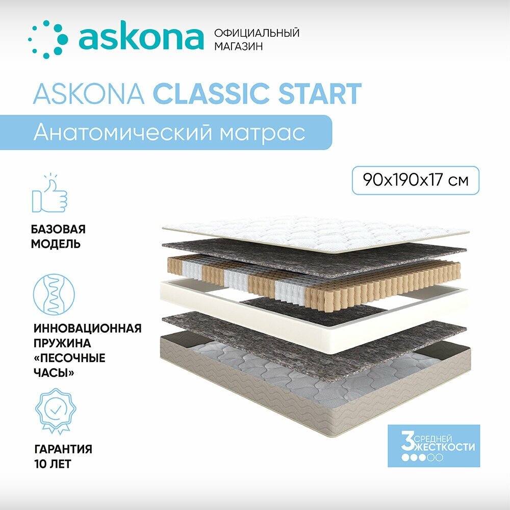 Матрас анатомический (аскона) ASKONA Classic Start 90х190